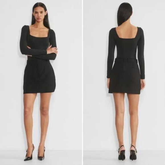 Aritzia Babaton Contour Square Neck Long Sleeve Black Classic Bodysuit Small - Picture 2 of 6